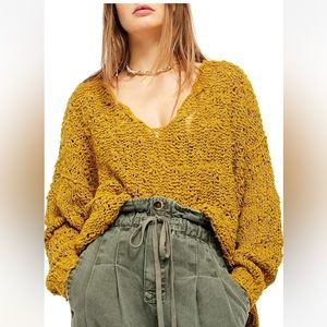 Free People Cropped Open Knit Gold Sweater